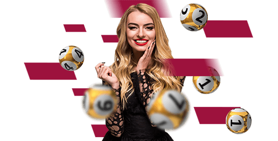 Blonde lady with lotto balls falling around her. Introducing Betway Betgames